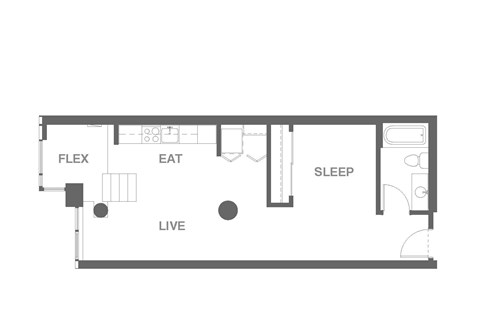 Floor plan for 1 bed, 1 bath, 625 sqft